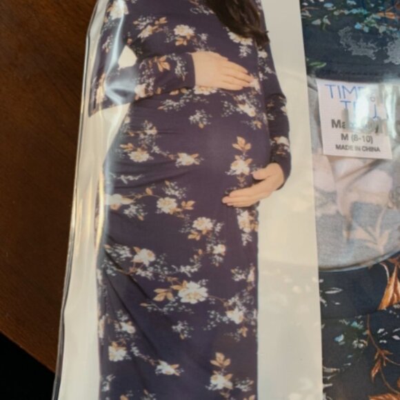 Time and Tru NWT Long Sleeve Semi-Fitted Midi Maternity Dress Navy Floral 678 - Picture 5 of 5